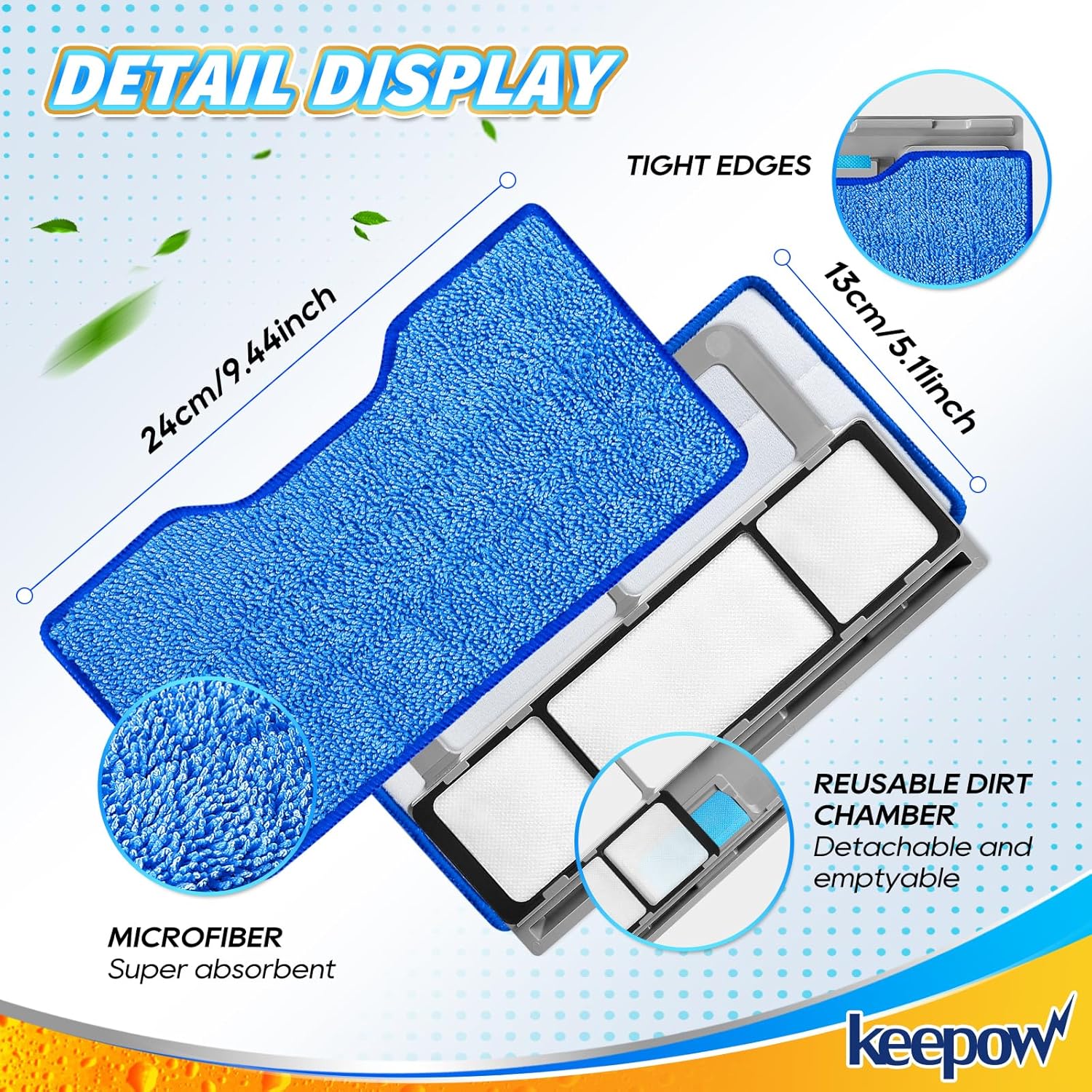 KEEPOW Reusable Mop Pads Refills, Replacement Pads Compatible with Shark Vac Mop VM252 VM200 VC205