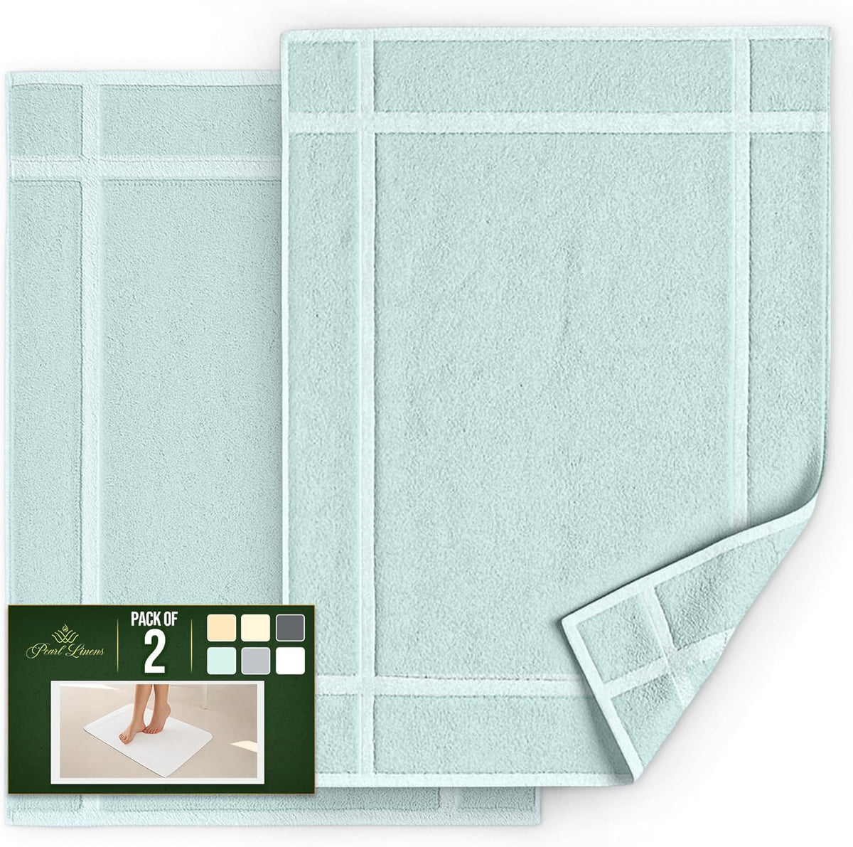 Pearl Linens Pack of 2 100% Cotton Bath Mat 18x25 inches, Soft & Absorbent Quick Dry Bathroom Mat