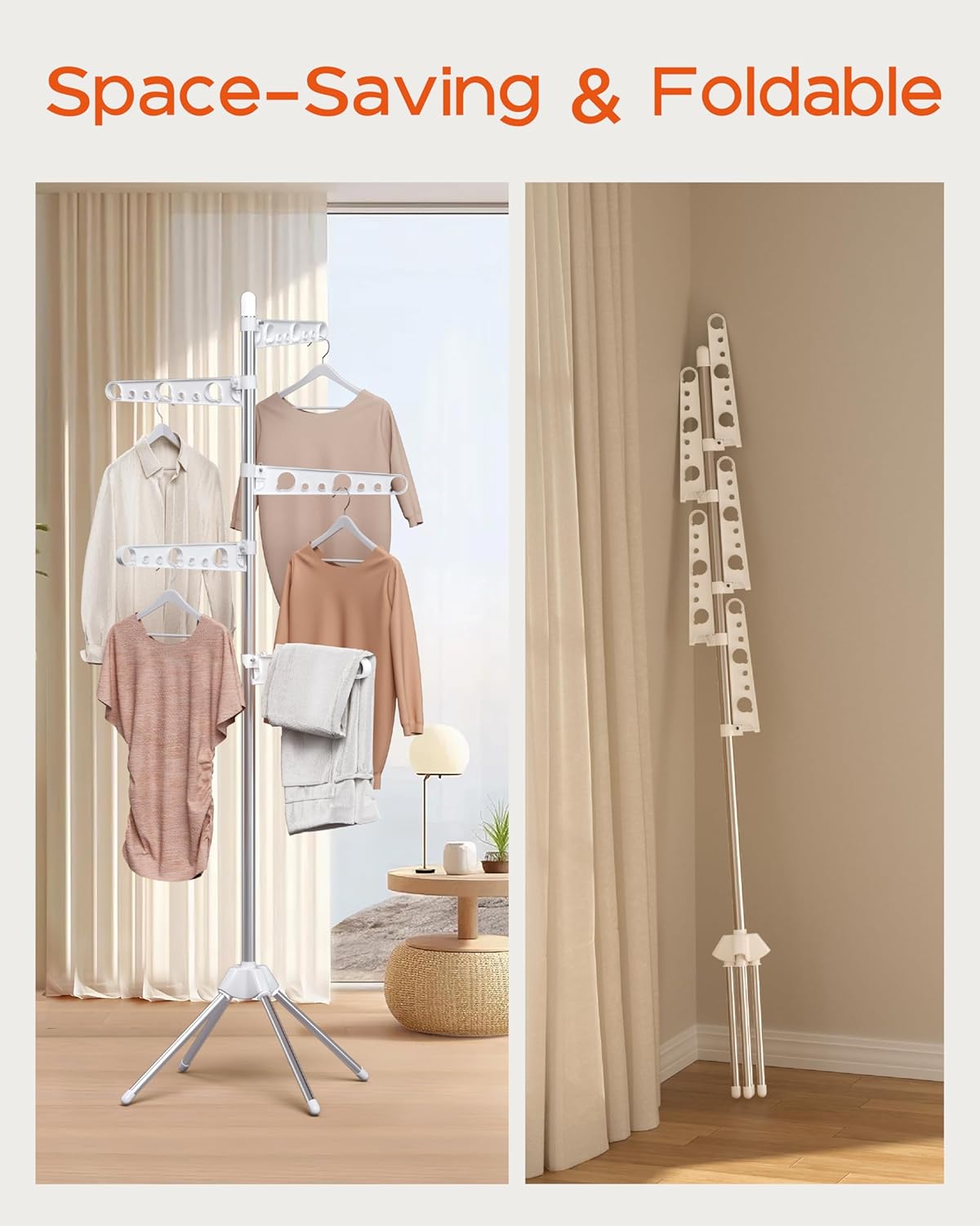 Clothes Drying Rack Foldable, 70.9 inch Tripod Drying Rack for 35 Pieces of Clothes, with