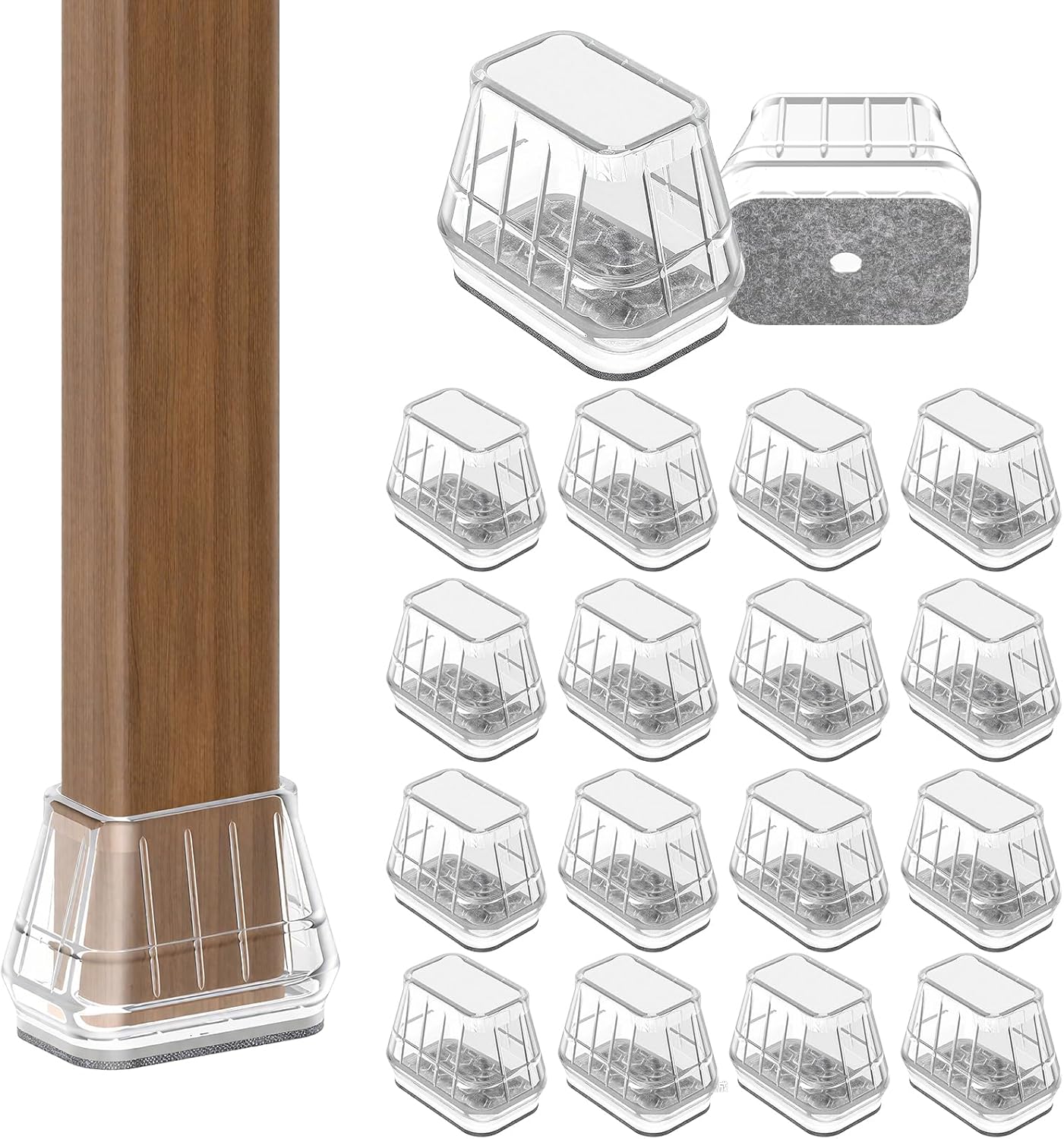 24PCS Rectangular Chair Leg Floor Protectors for Hardwood Floors, Thicken Rubber Chair Leg Cap