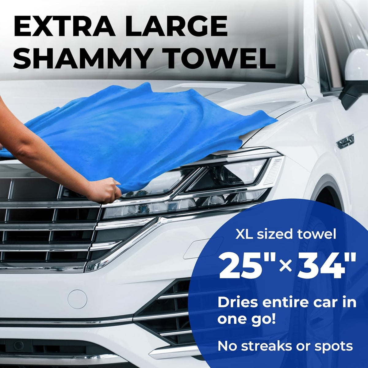 Premium XL Shammy Towel for Car - (34”x25”) - Super Absorbent Chamois Cloth - Spots and