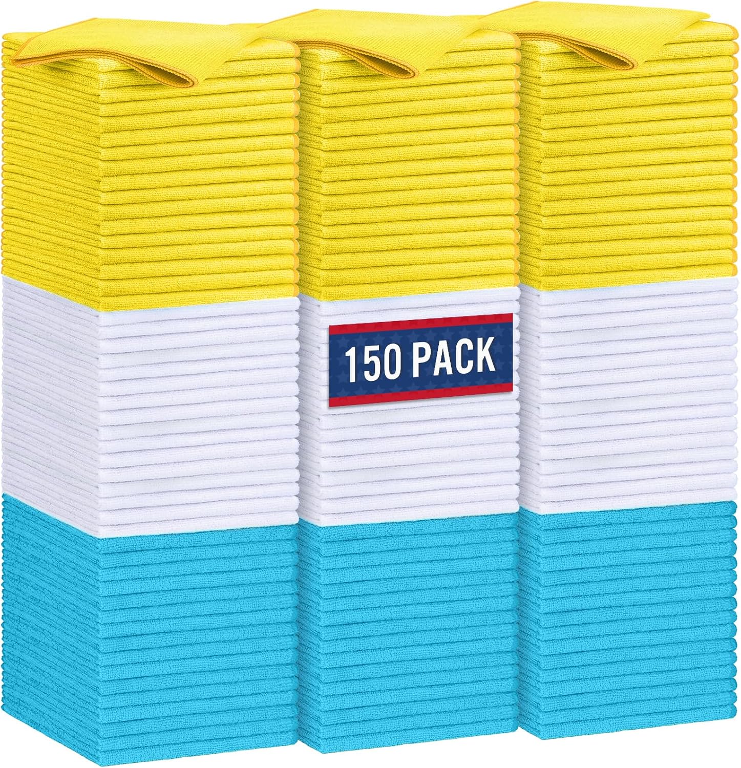GLIMGLINT Microfiber Cleaning Cloth, 150 Pack Cleaning Rags, Cleaning Towels with 3 Color Assorted