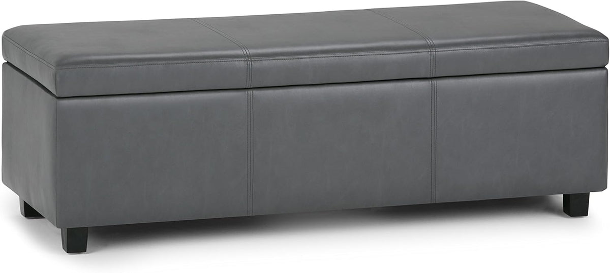 SIMPLIHOME Avalon 48 inch Wide Contemporary Rectangle Storage Ottoman Bench in Stone Grey Vegan