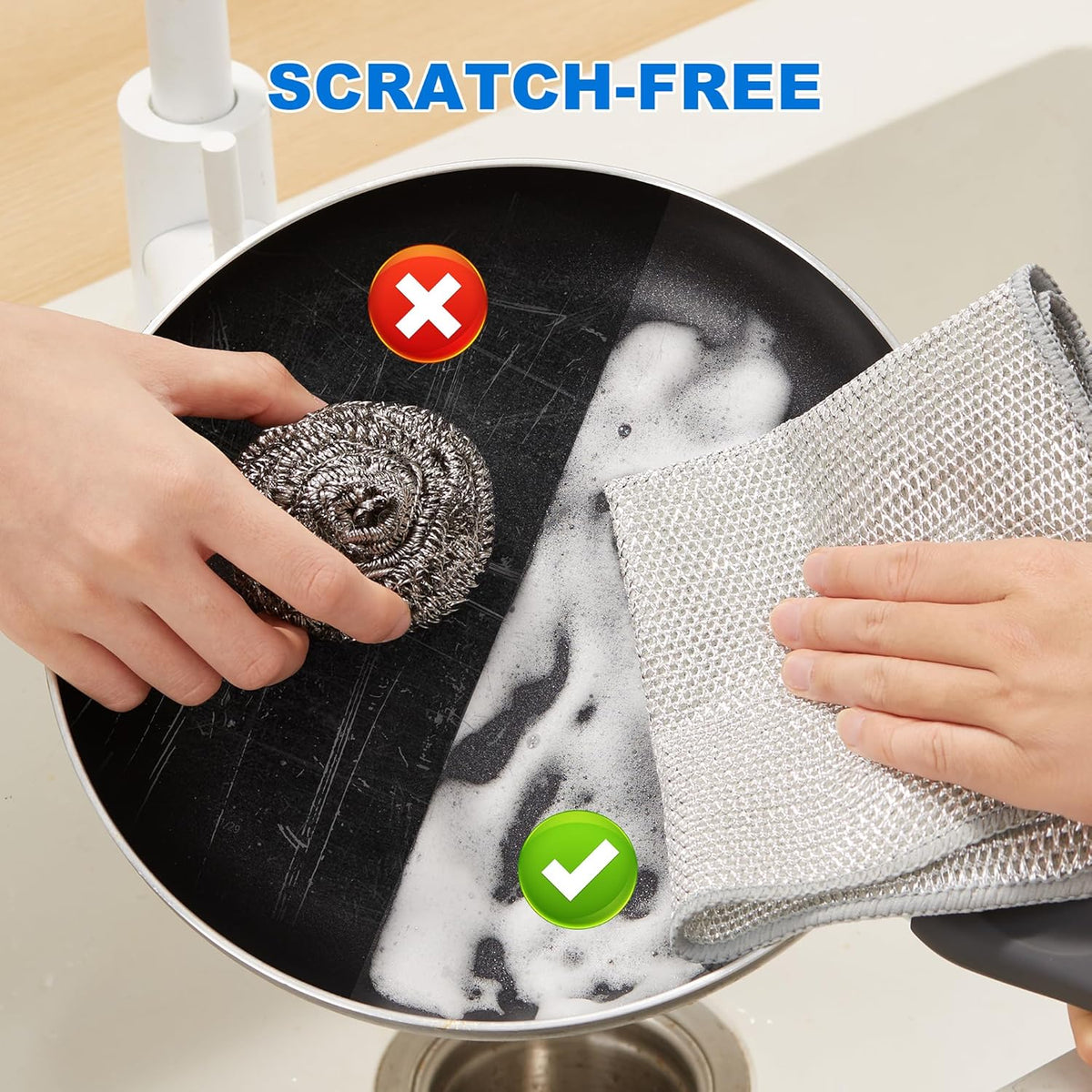 JOYMOOP Dual-Sided Silver Microfiber Cleaning Cloth, Reusable Non-Scratch Dishwashing Rag
