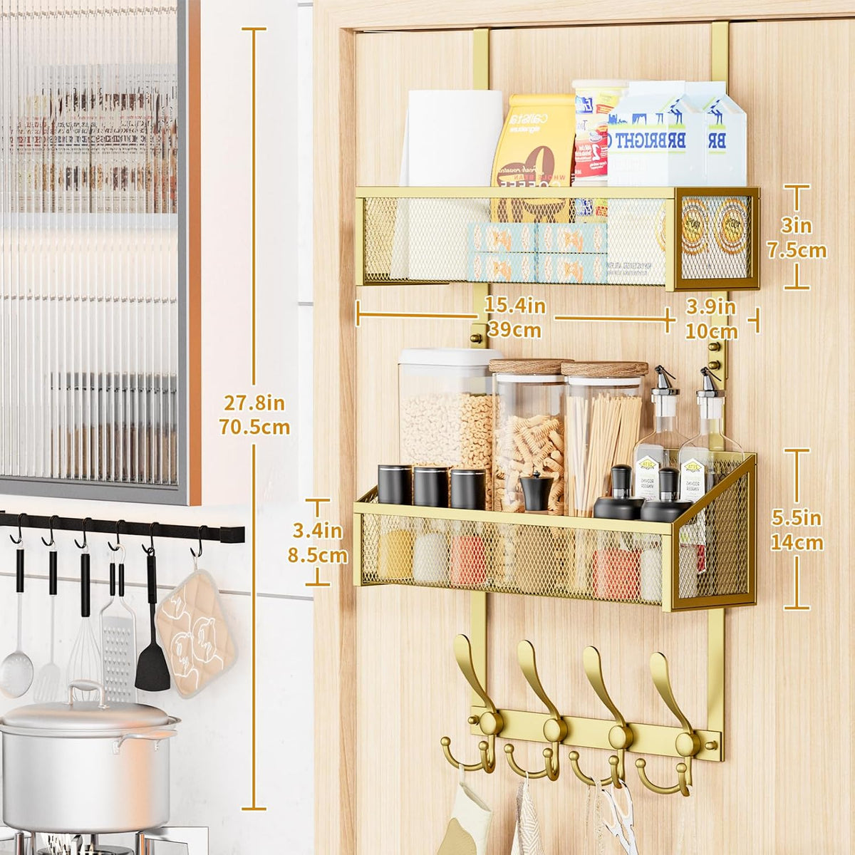 Over The Door Hooks Organizer, Coat Rack Over The Door Storage Hanger Towel Rack, Back of Storage