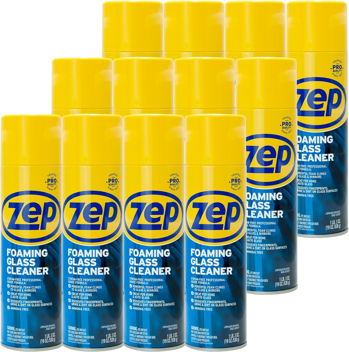 Zep Foaming Glass Cleaner - 19 oz (Case of 12) ZUFGC19 - Streak-Free Professional Grade Formula