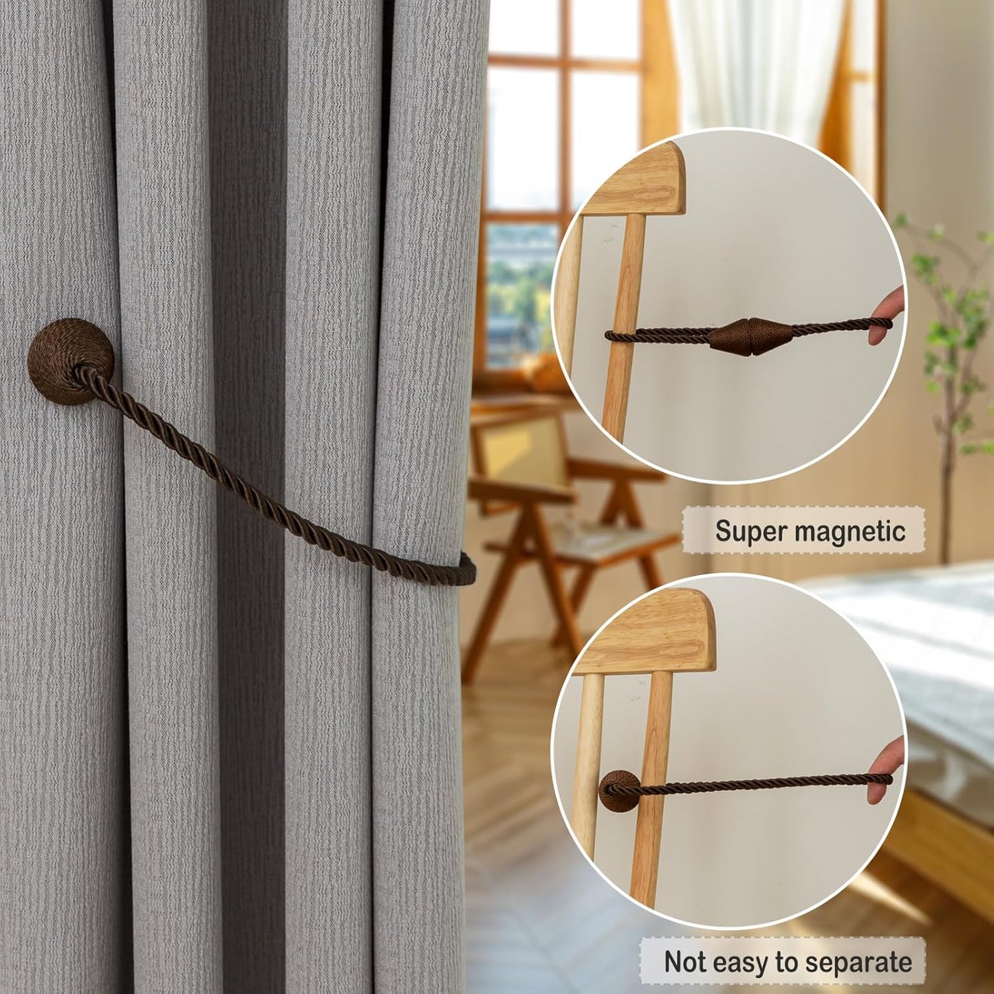 Magnetic Curtain Tiebacks 4 Pack Outdoor Rope Curtain Tie Backs Decorative Window Treatment
