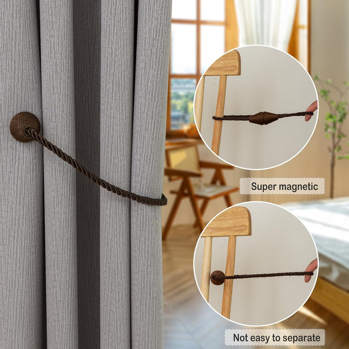Magnetic Curtain Tiebacks 4 Pack Outdoor Rope Curtain Tie Backs Decorative Window Treatment