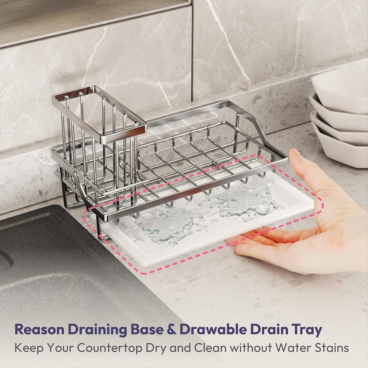 SWTYMIKI Multifunctional Kitchen Sink Caddy - Large Sponge Holder for Kitchen Sink with Removable