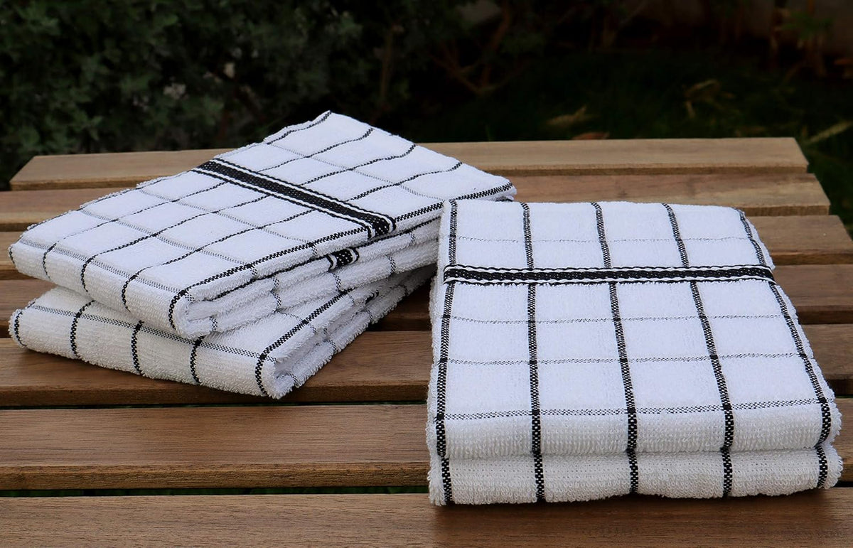AMOUR INFINI Terry Cotton Kitchen Towels 4-Pack - Large 18 x 28 Inch, Absorbent & Soft Dish Towel