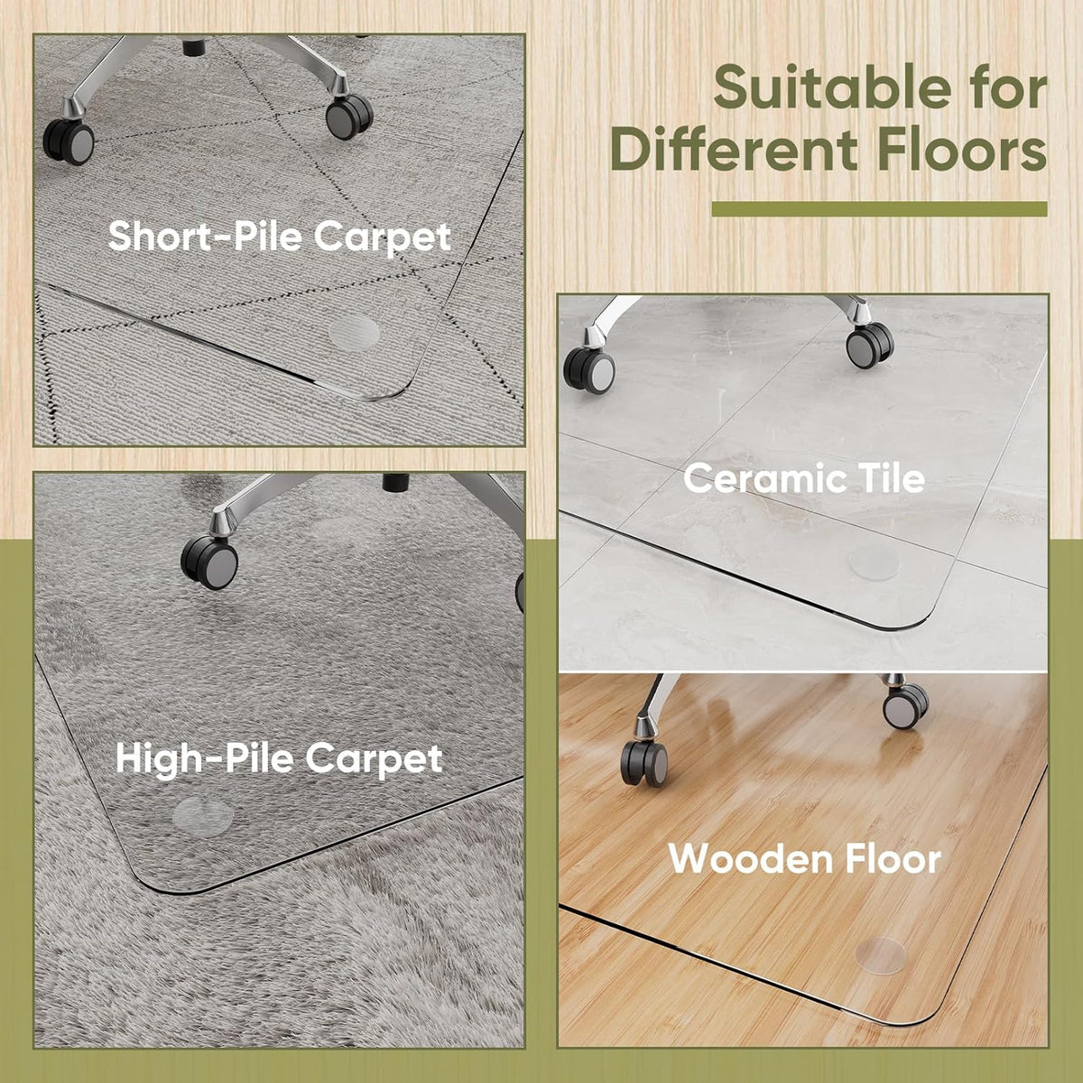 Office Chair Mat for Carpet & Hardwood, Upgraded 29" x 48" Dual Use Tempered Glass Chair Mat for