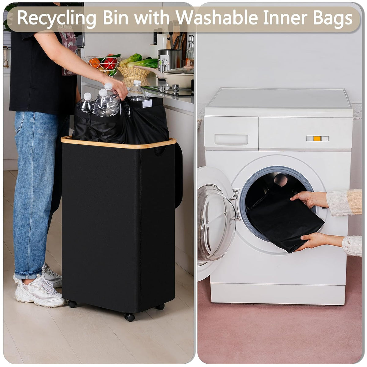 efluky Recycle Bins for Kitchen 100L (26 Gallon), Recycling Bin with Wheels and 2 Removeable and