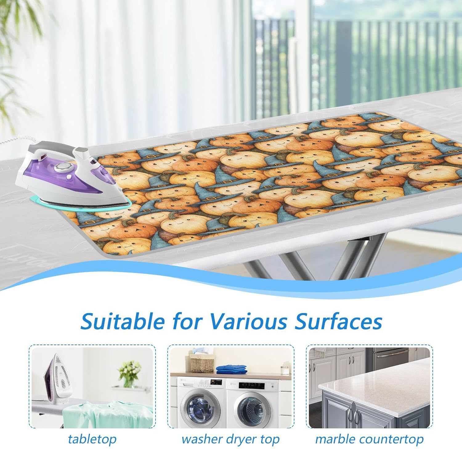 Cute Pumpkin Halloween Ironing Mat for Table top Portable Ironing Pad Blanket for Washer Dryer