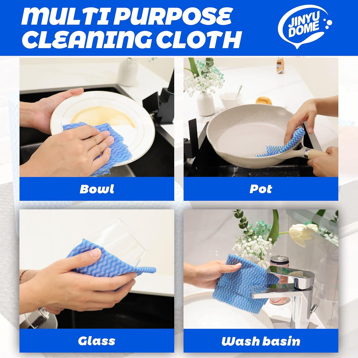 Handi Wipes Reusable Cloths, Blue Disposable Kitchen Cleaning Towel Roll, Heavy Duty J Cloth,50