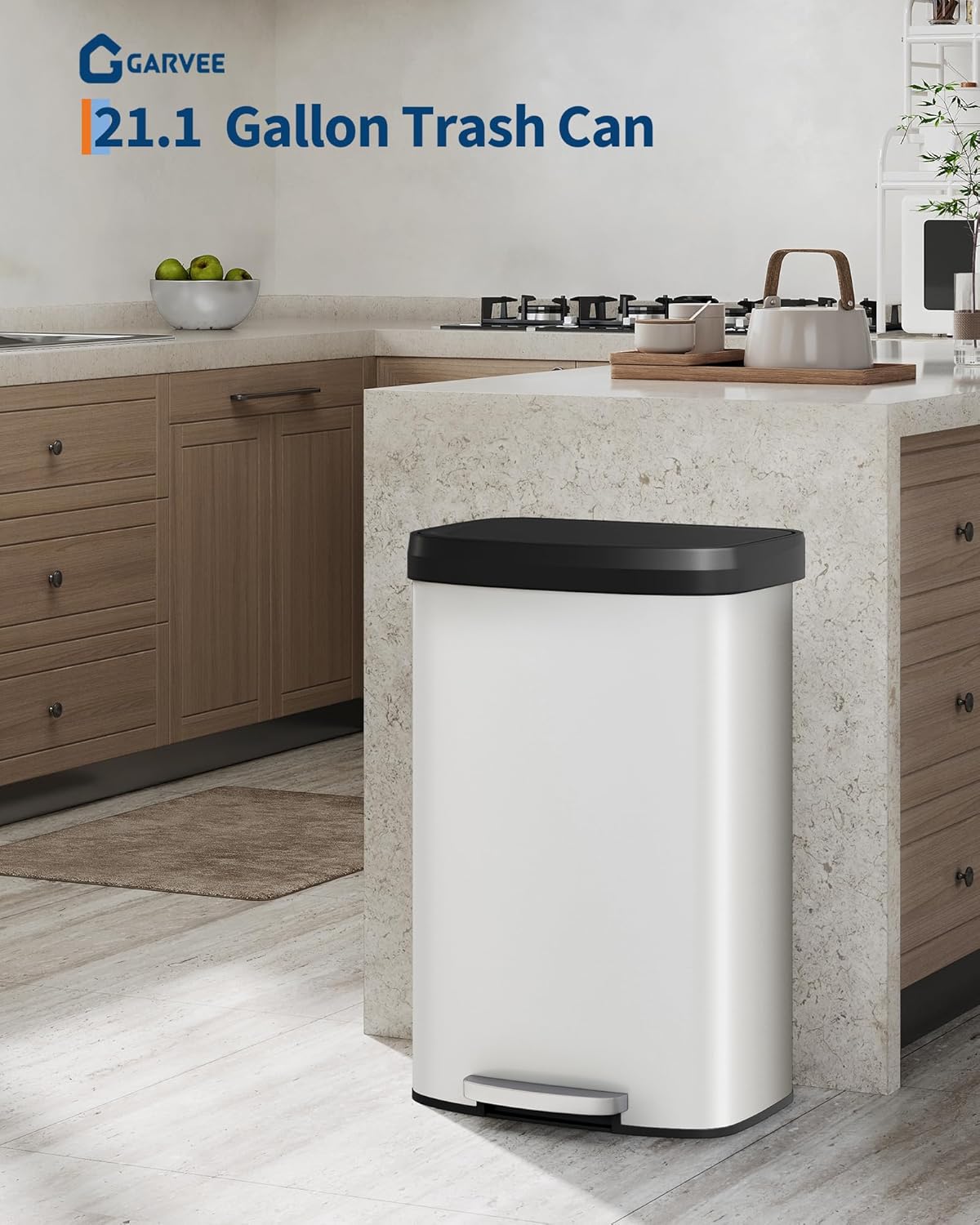Garvee 21 Gallon / 80 Liter Metal Trash Can with Lid, Large Garbage Can for Kitchen, Rustproof