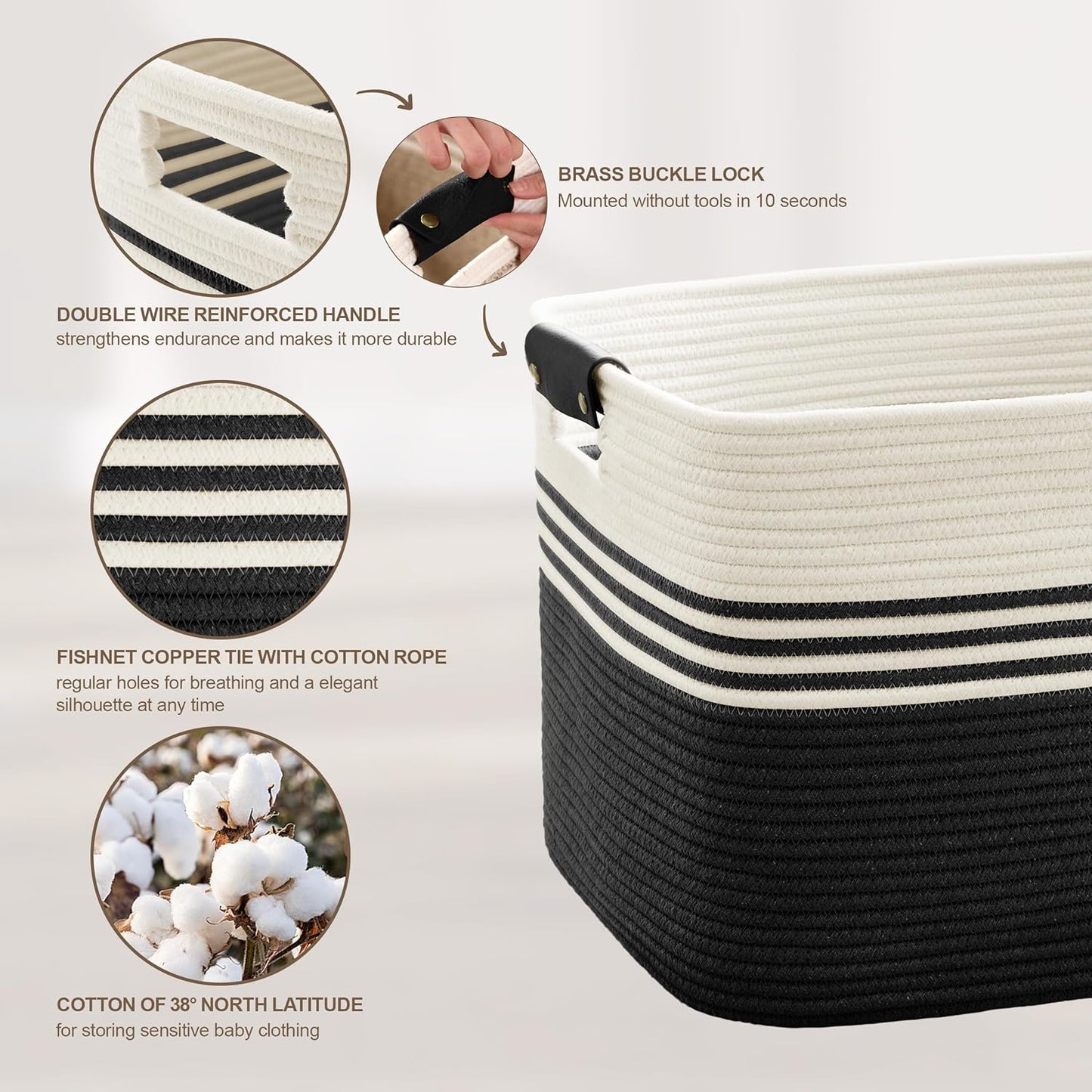 86L Extra Large Laundry Basket with Leather Handles for Living Room Storage, Woven Rope Baskets for