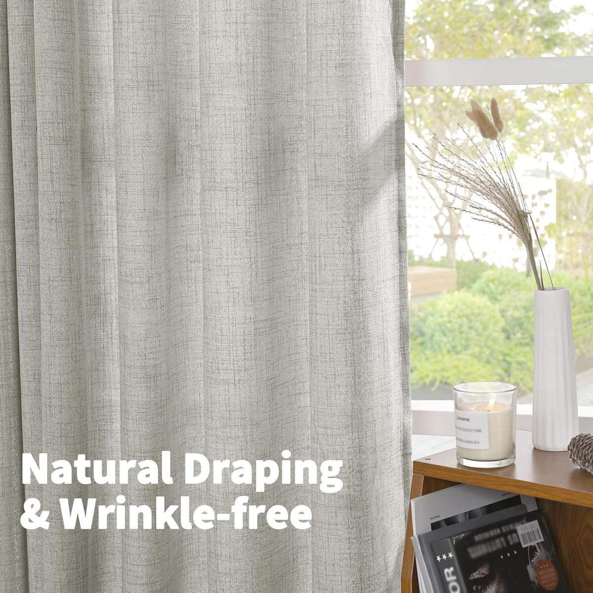YoungsTex Light Grey Cafe Curtains 36 Inch Length for Short Window, Linen Small Drapes with Rod