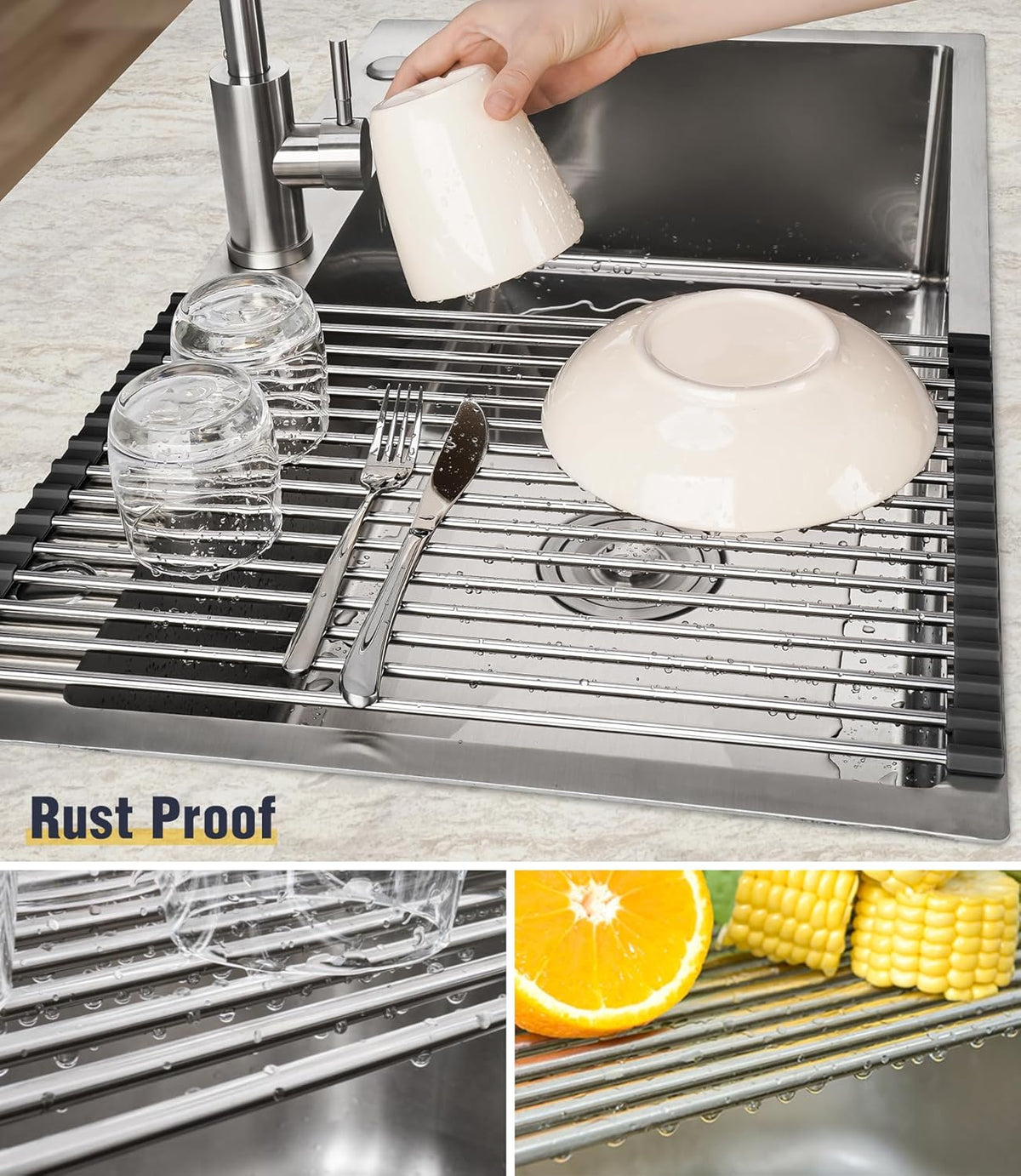 Tomorotec 17.7" x 12.5" Roll Up Dish Drying Rack Over Sink Drying Rack Sink Cover Kitchen Sink