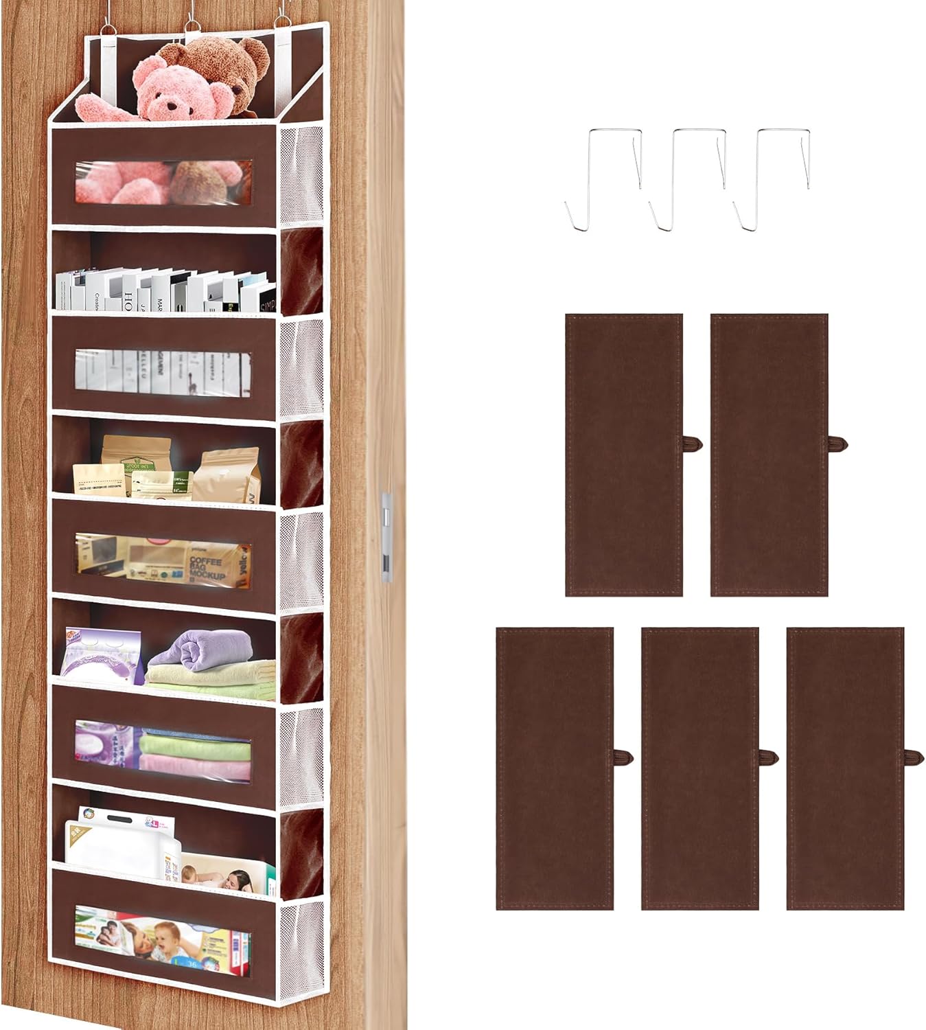 5-Tier Over The Door Storage Organizer with 10 Side Mesh Pockets, 48 lbs Load Capacity, 3 Hooks