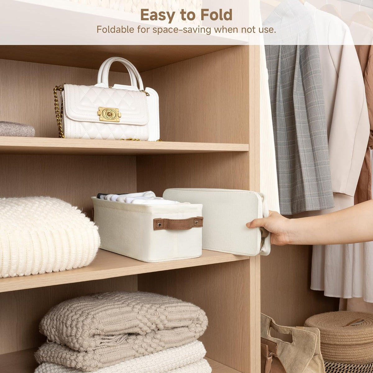 StorageWorks Narrow Storage Bins, Small Basket for Closet and Shelves, Fabric Organizer with
