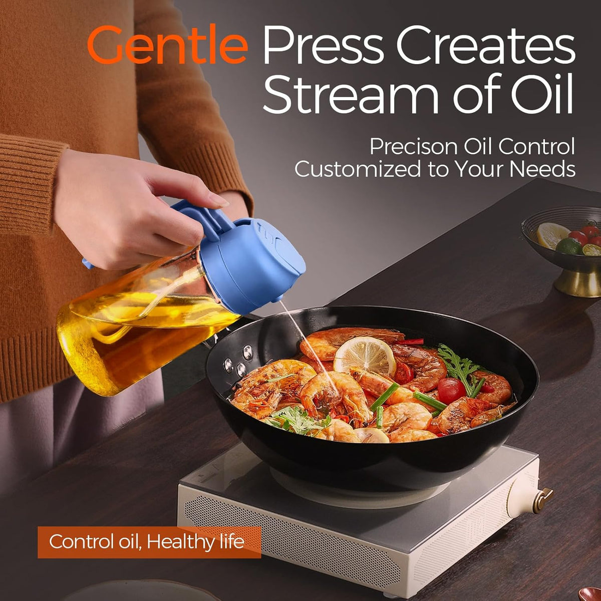 YARRAMATE 16oz/470ml Glass Olive Oil Sprayer for Cooking with Stickers, 2 in 1 Oil Dispenser for