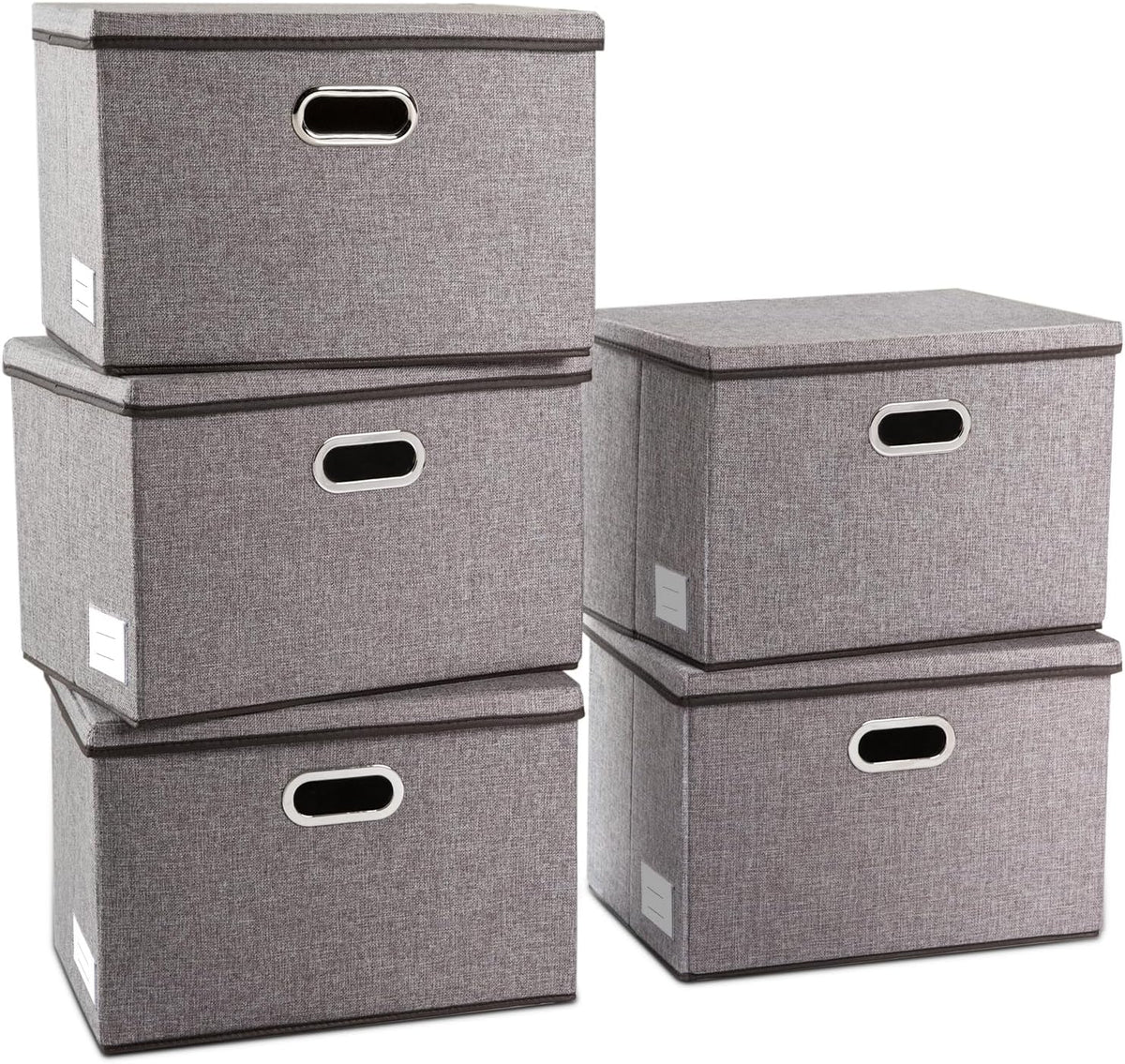 PRANDOM Large Collapsible Storage Containers with Lids [5-Pack] Linen Fabric Foldable Storage Bins