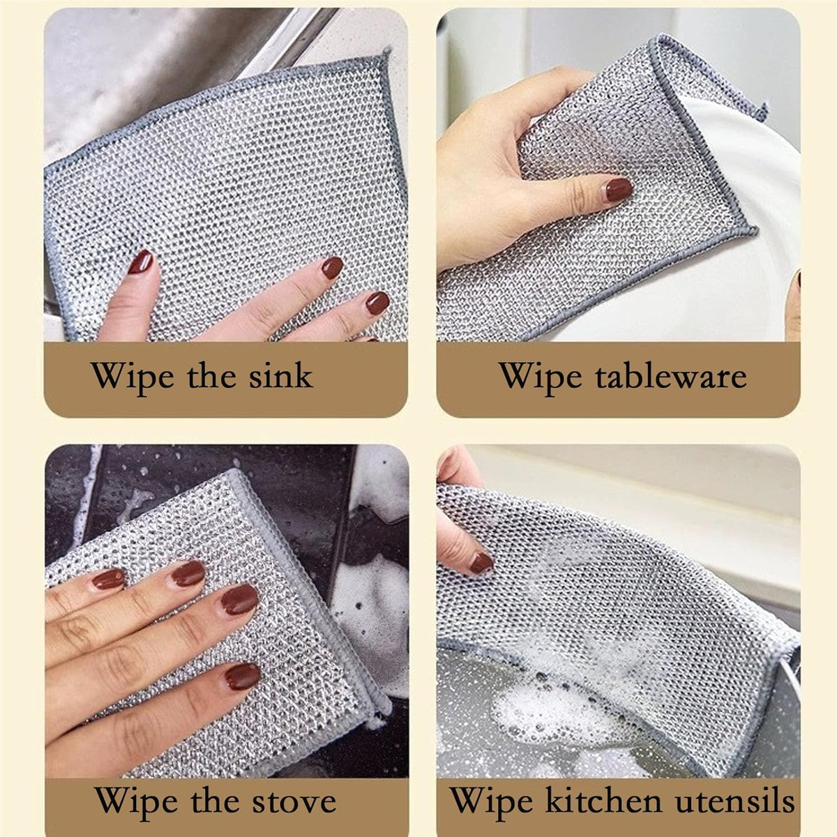 10PCS Double Wet and Dry Wire Dishcloth, Stainless Steel Scrubber, Multi-Purpose Wire Miracle