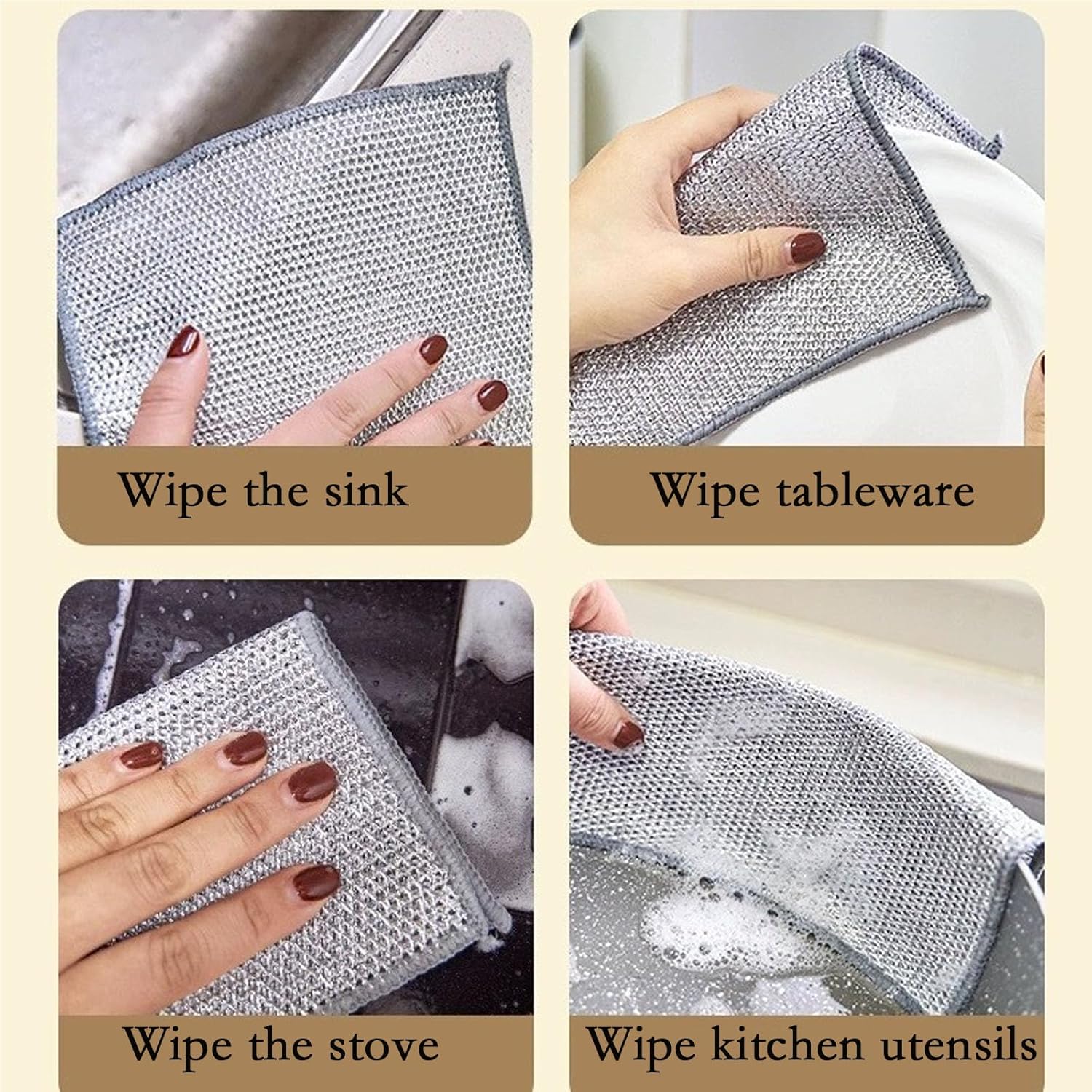 10PCS Double Wet and Dry Wire Dishcloth, Stainless Steel Scrubber, Multi-Purpose Wire Miracle