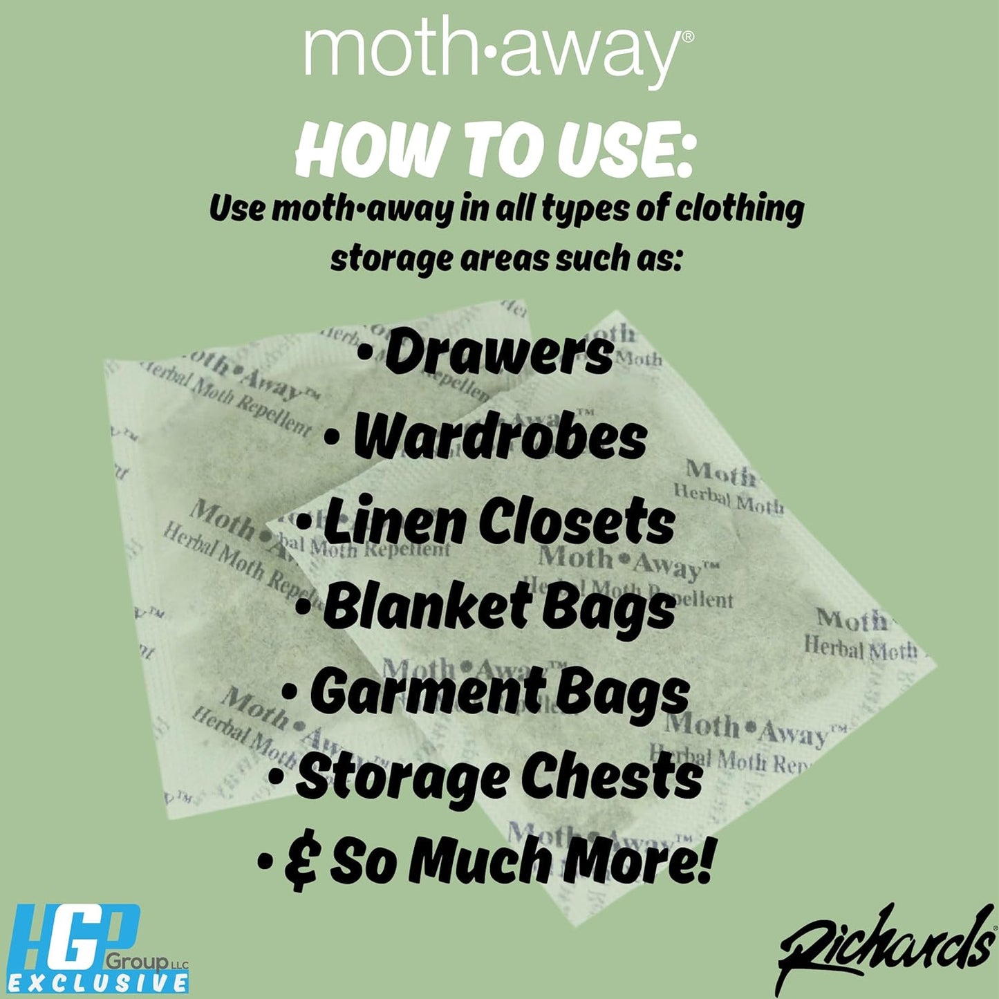 Richards Homewares Moth Away Sachets – 24-Pack Natural Herbal Moth Repellent, Non-Toxic &