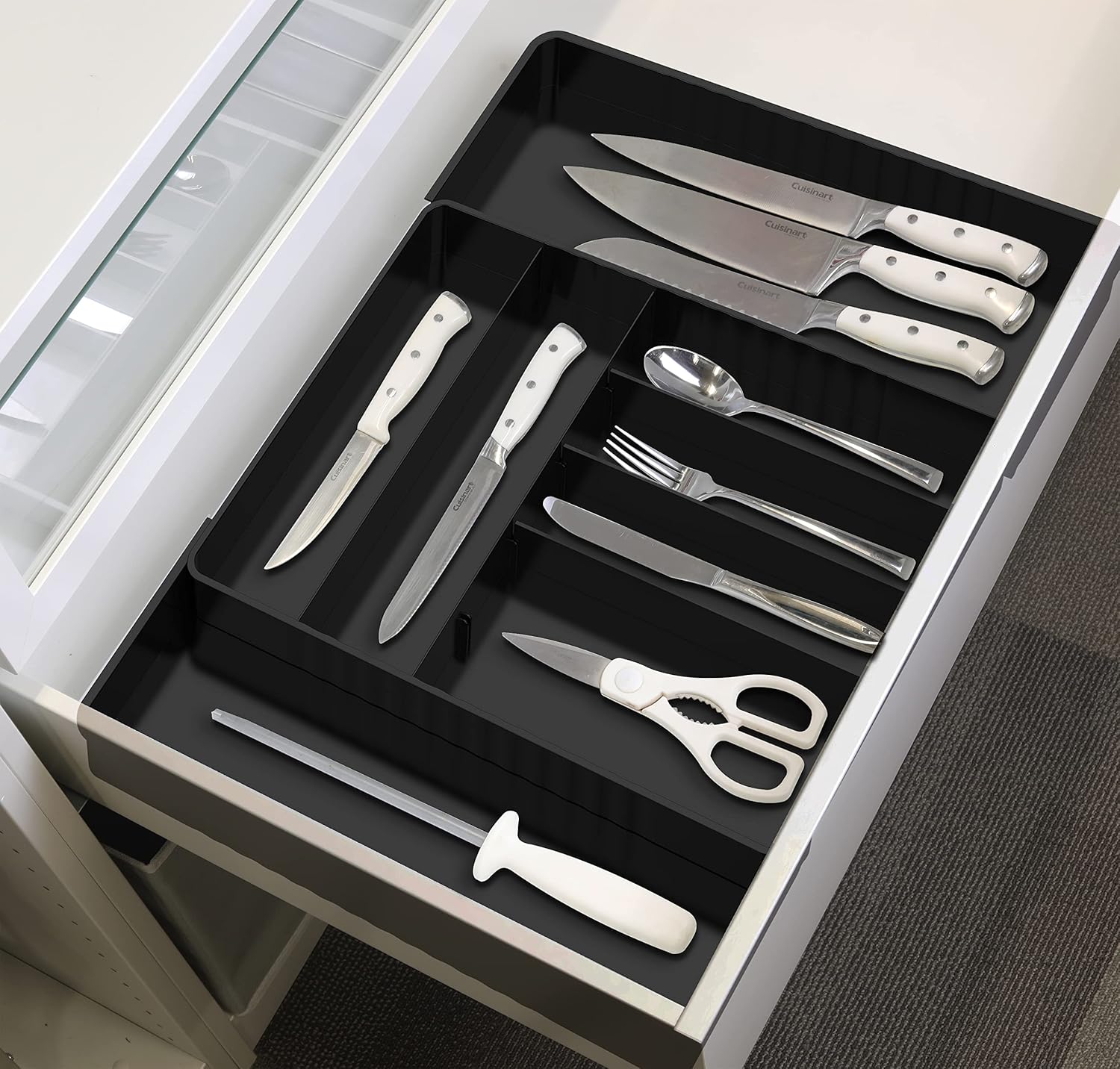 Simple Houseware Expandable Kitchen Drawer Flatware Organizer, Black – Adjustable Cutlery Tray with