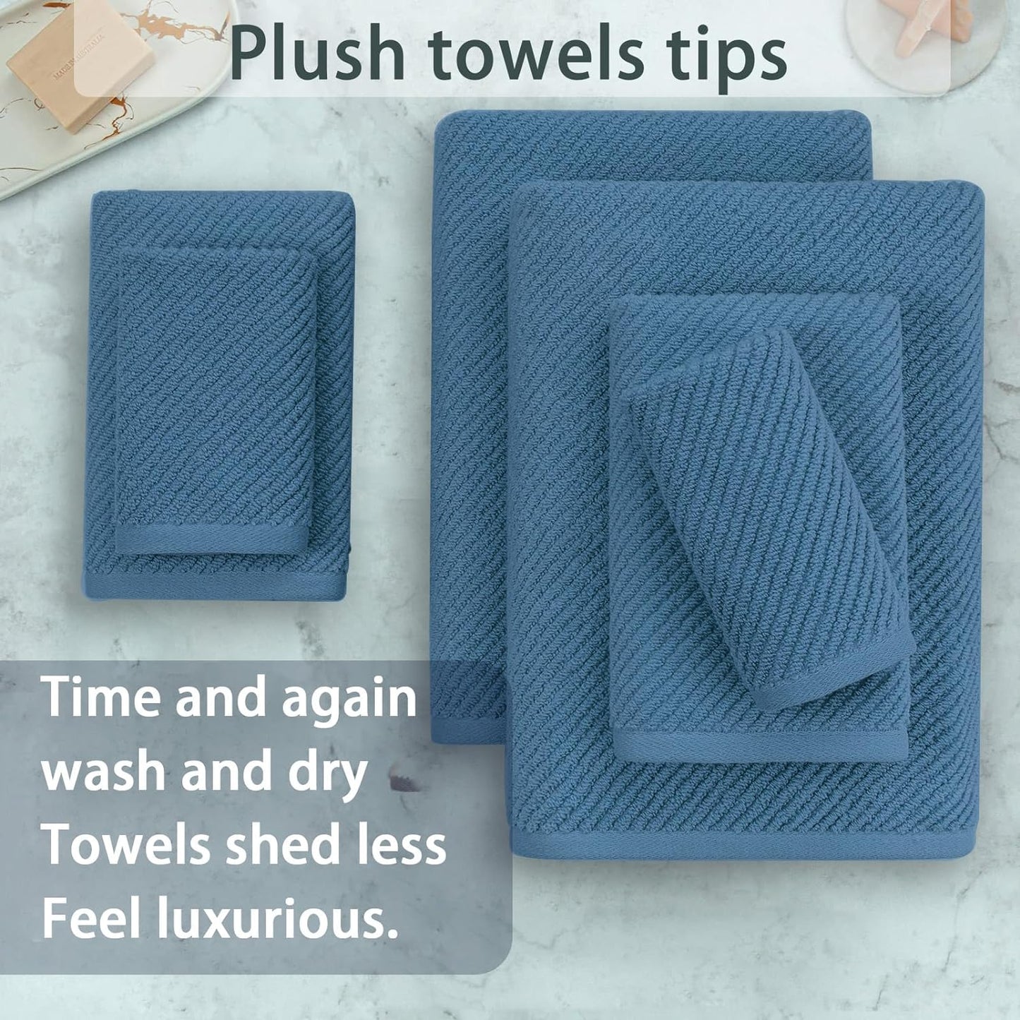 VOOVA & MOVAS Blue Towels Bathroom Sets, 100% Cotton | Lightweight | Soft | Quick Dry | Thick