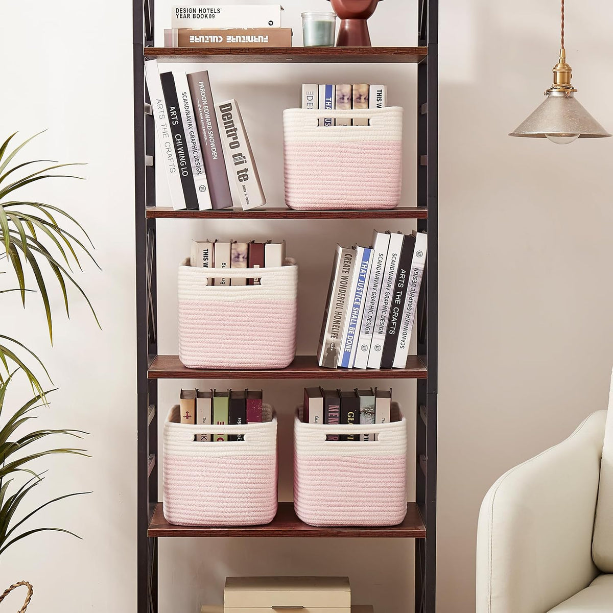 OIAHOMY 4 Pack Storage Baskets for Organizing, Basket for Shelves with Handle, Woven Baskets for