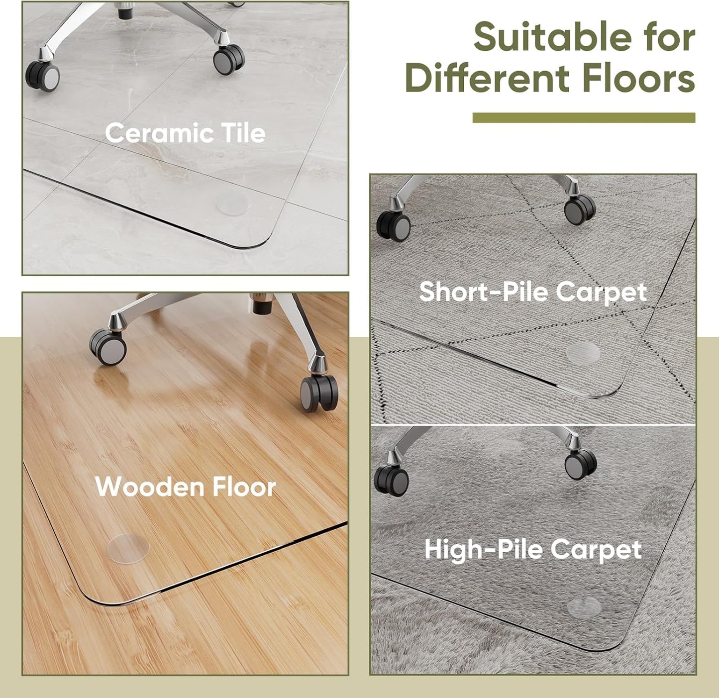 Office Chair Mat for Carpet & Hardwood, Upgraded 45" x 45" Tempered Glass Chair Mat for Office