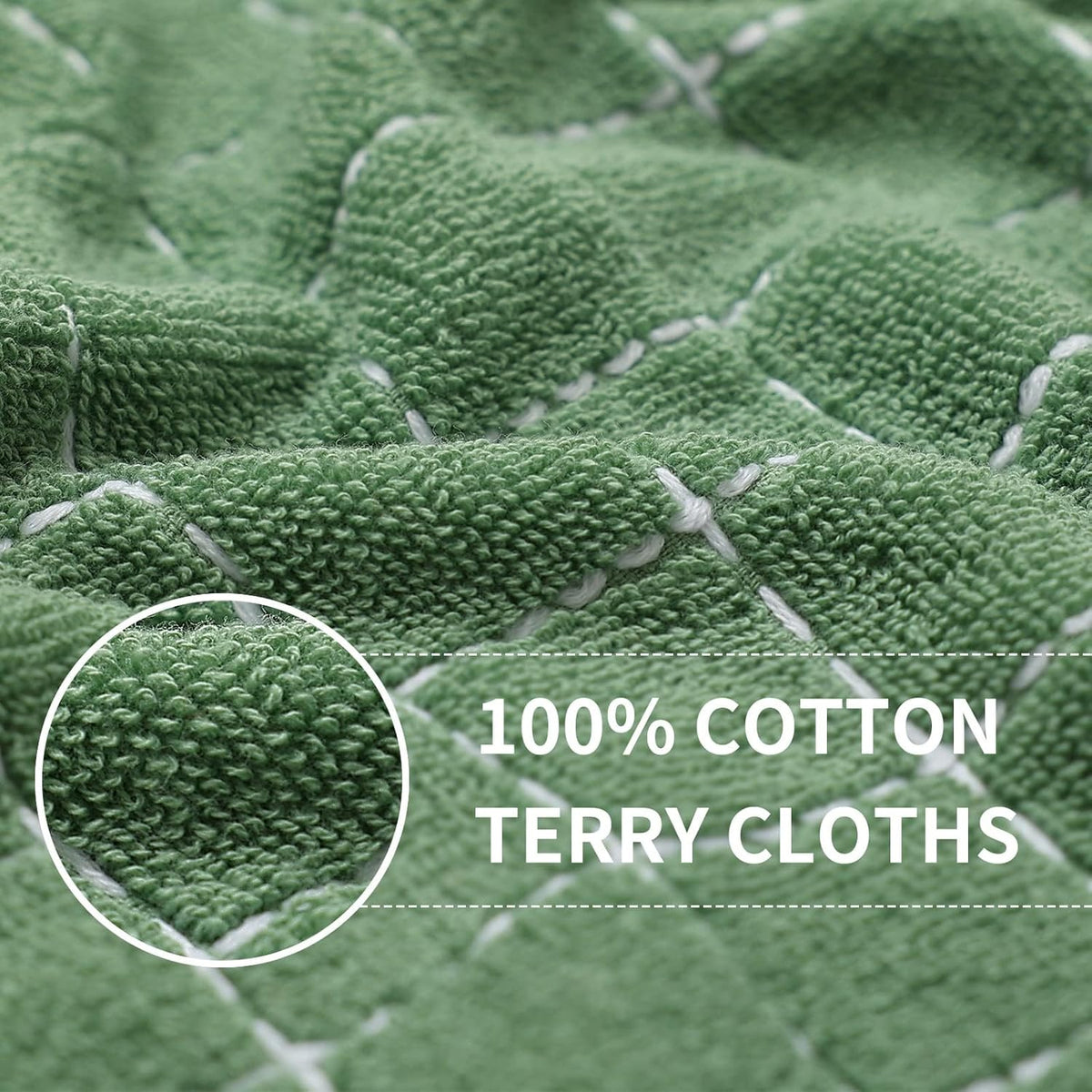 Homaxy 100% Cotton Terry Kitchen Towels(Grass Green, 13 x 28 inches), Checkered Designed, Soft and