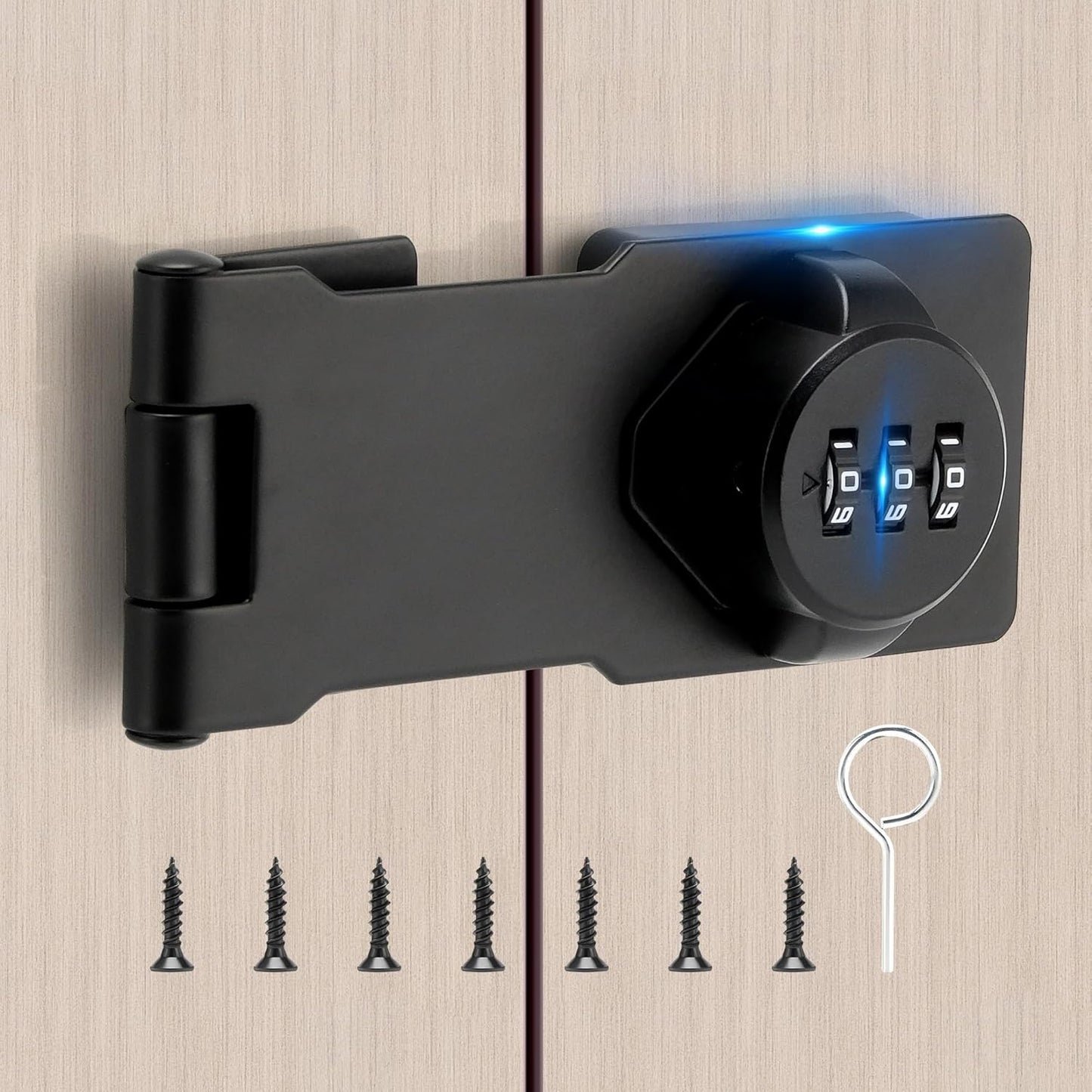 Keyless Cabinet Lock with Combination Code - 3-Digit Password Hasp Latch Lock for Drawers, Bifold