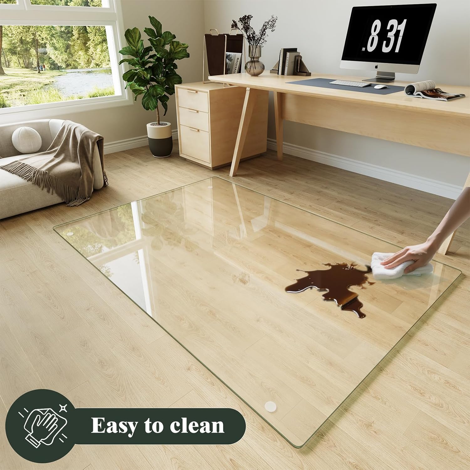 Koonmi Tempered Glass Chair Mat for Hardwood Floors & Carpets, 48" x 80“ Transparent Heavy Duty