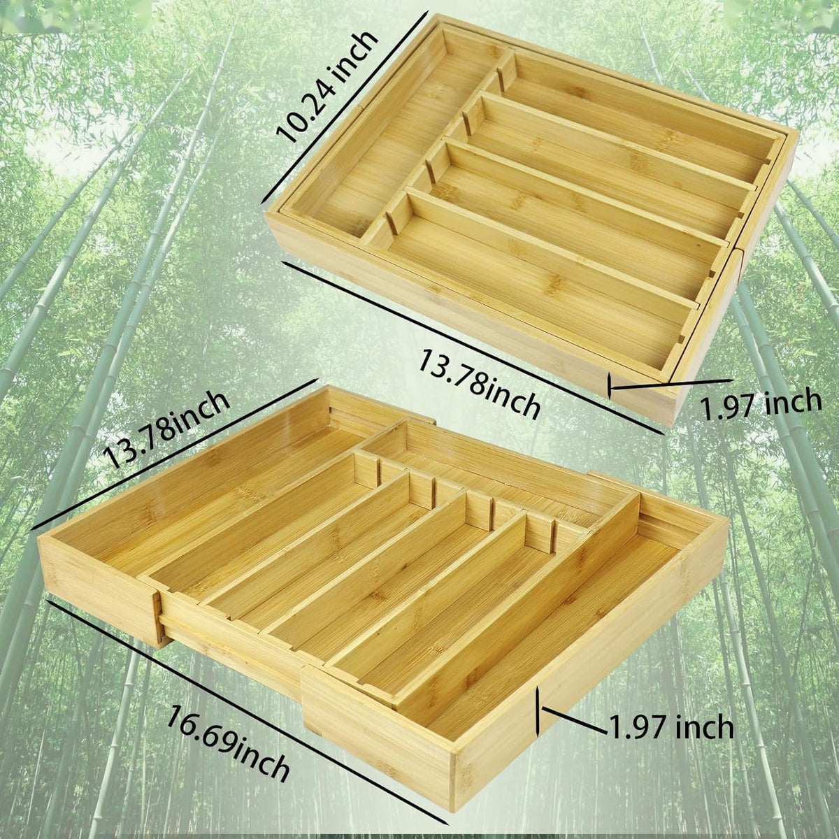 Kitchen Bamboo Silverware Drawer Organizer - Expandable Utensil Organizer for Flatware, Adjustable
