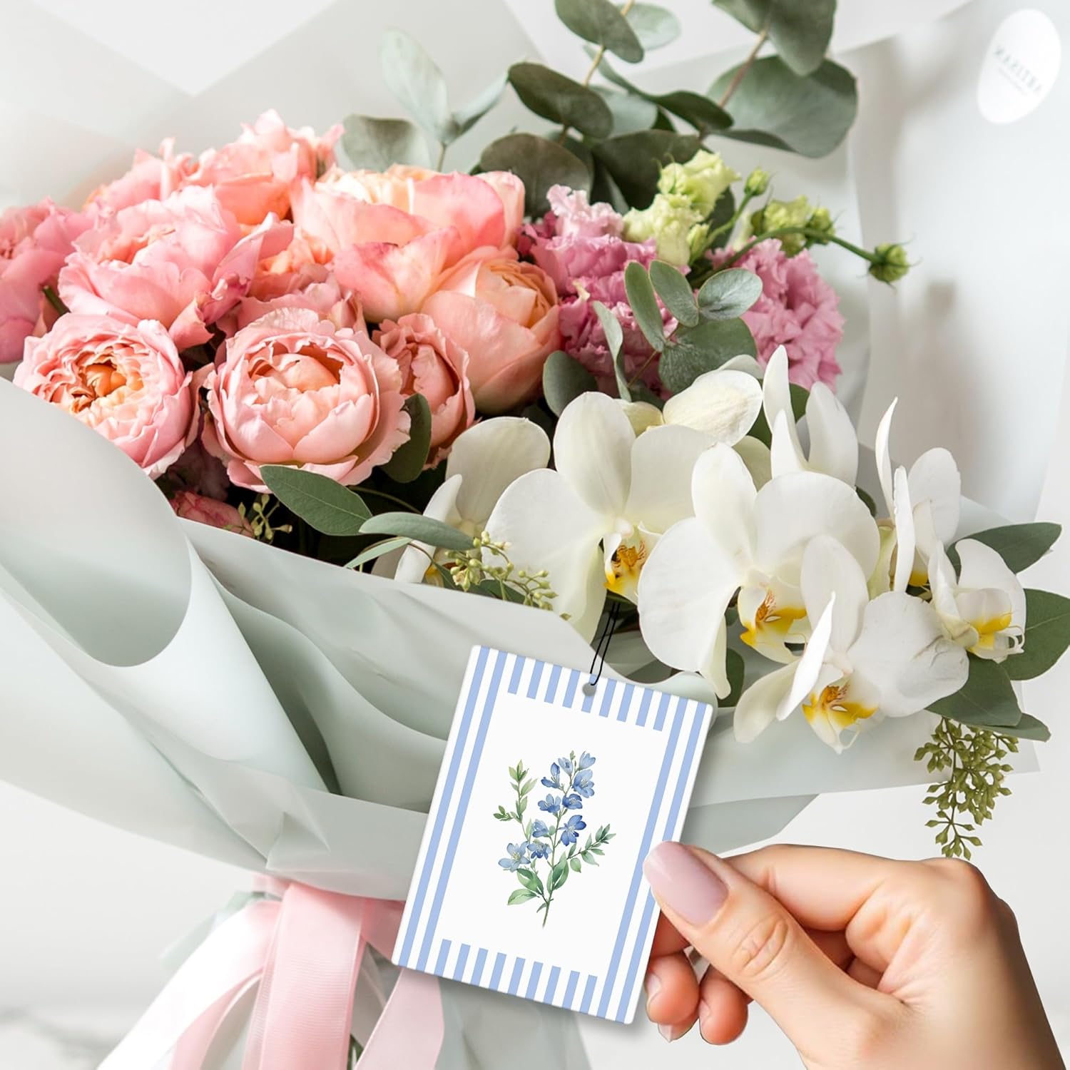 Rustic Blue Floral Car Air Freshener 4 Pcs, Preppy Blue Striped Flower Hanging Scents Air Freshener