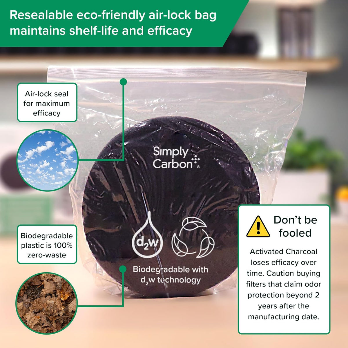 2 Years Supply Extra Thick Filters for Kitchen Compost Bins - Longer Lasting Activated Charcoal
