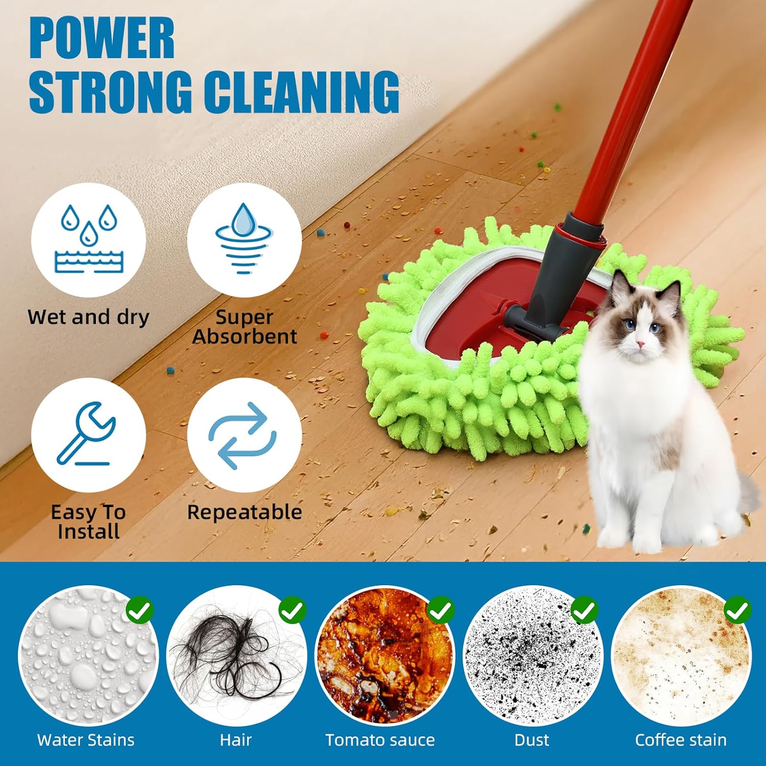 Mop Heads Replacements Compatible with Ocedar RinseClean 2-Tank System 3 Pack Spin Mops Refill