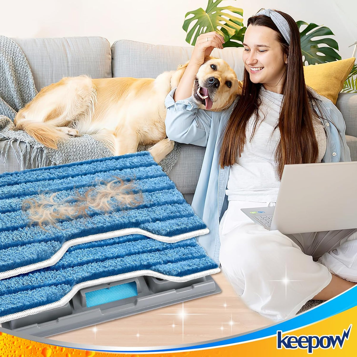 KEEPOW Reusable Mop Pads Refills, Replacement Pads Compatible with Shark Vac Mop VM252 VM200 VC205