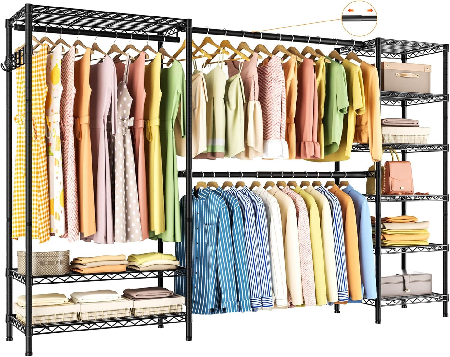 Expandable Heavy Duty Garment Rack Clothes Rack,Large Metal Closet Organizer System Storage