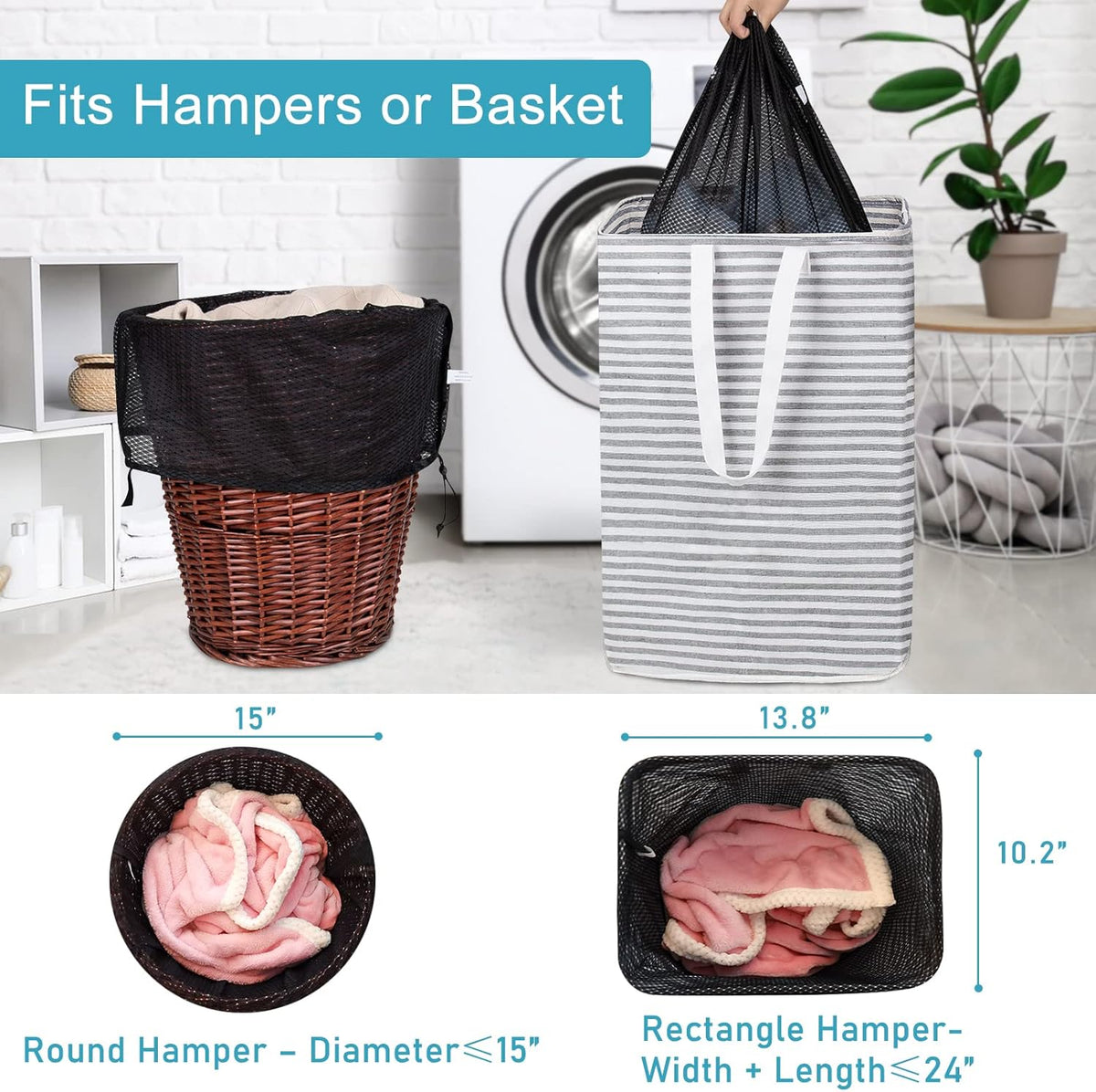 Polecasa Heavy Duty Large Mesh Laundry Bags with ID Tag and Locking Drawstring Closure - 2 Pack, 24