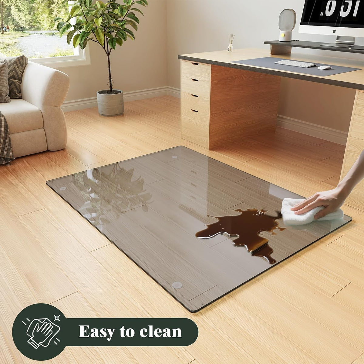 Koonmi Tempered Glass Chair Mat for Hardwood Floors & Carpets, 46" x 46“ Grey Heavy Duty Office