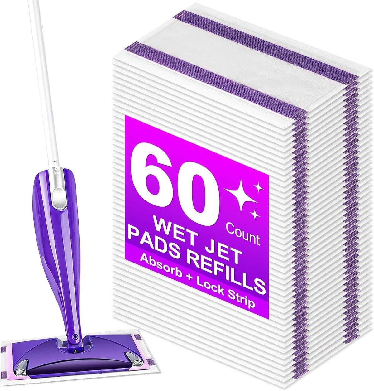 60Pack Mopping Pad Refill for Wetjet Mop Compatible with Wet Pads Refill Replacement for Wet Jet