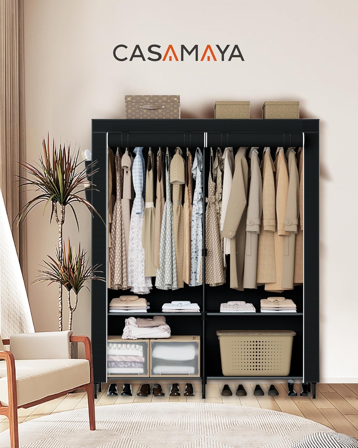 Portable Closet, 54.3 Inch Large Capacity Wardrobe Closet with Cover, Clothes Storage Organizer