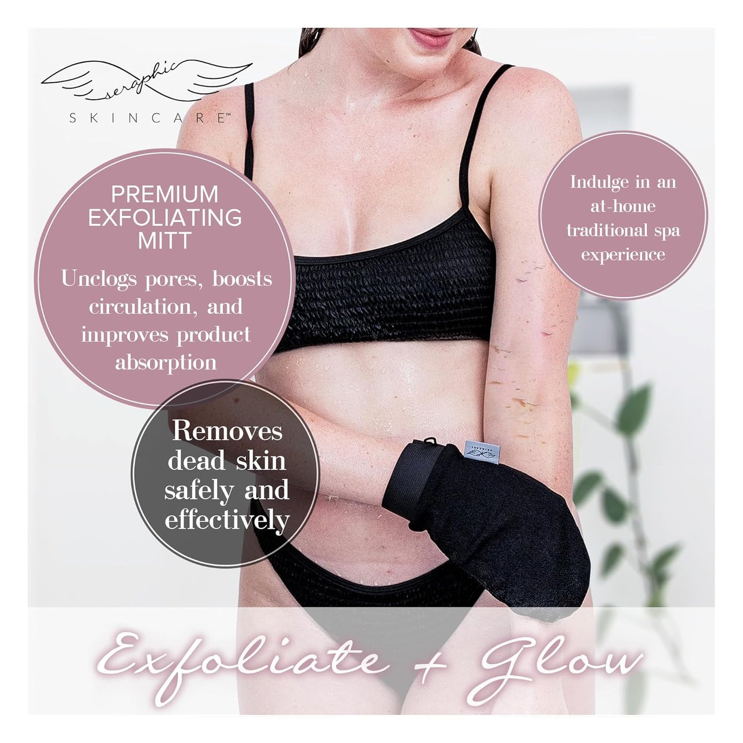Seraphic Skincare (Original) Premium Exfoliating Mitt for Body (2pc) – 100% Vegan Viscose