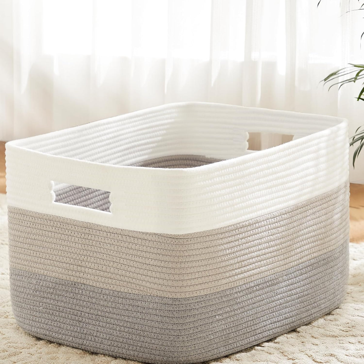 Blanket Basket,Rectangle Woven Baskets for Storage,100L Laundry Basket for Decorative Nursery