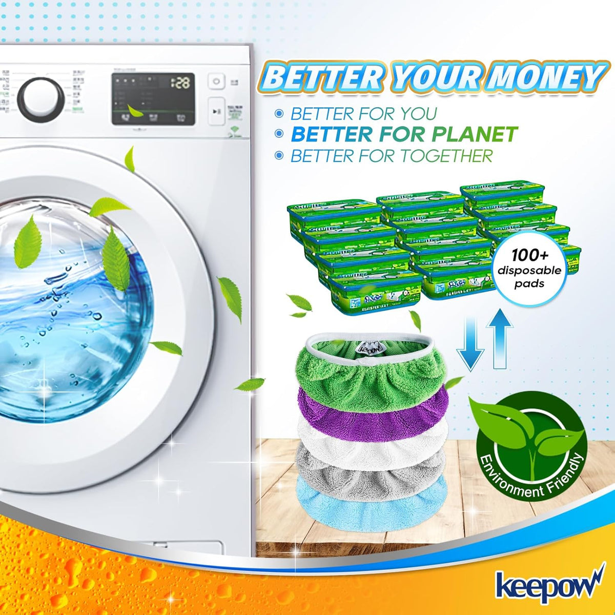 KEEPOW Reusable Microfiber Mop Pads for Swiffer Sweeper Mop, Washable Wet Pad Refills for Wet & Dry