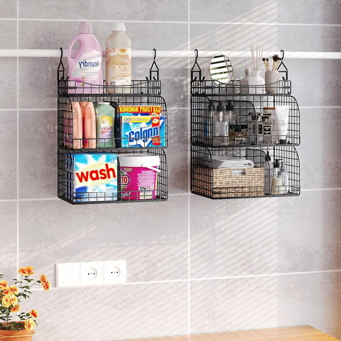 HapiRm Hanging Closet Organizer Storage - 3 Tier Metal Stackable Hanging Closet Shelves with